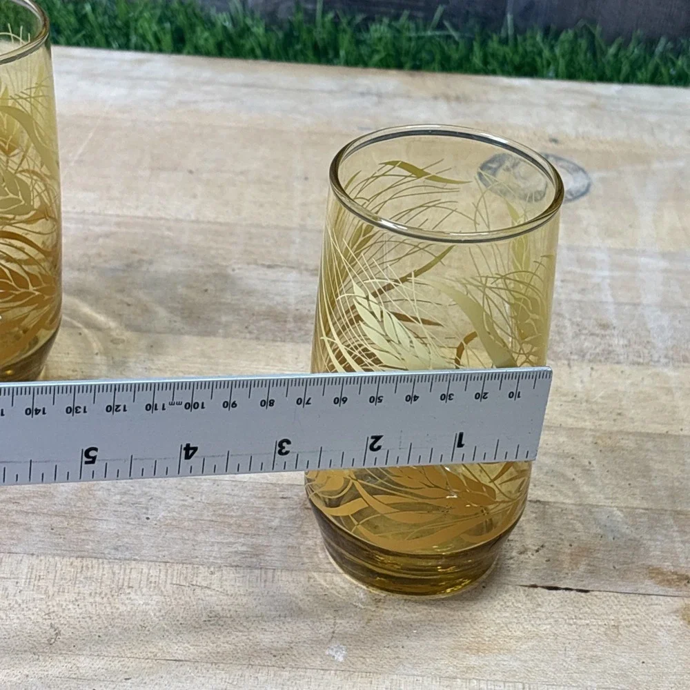 Vintage Anchor Hocking Wheat Amber Drinking Glasses Set of 2 Tumblers 70s